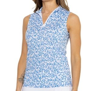 NEW Tommy Bahama Active Island zone Sleeveless Zip-Collar Shirt Blue Coral Reef